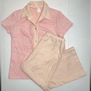 Vintage 2pc Polyester Pant Suit Pink and Orange Sherbet Sz Med/Lg